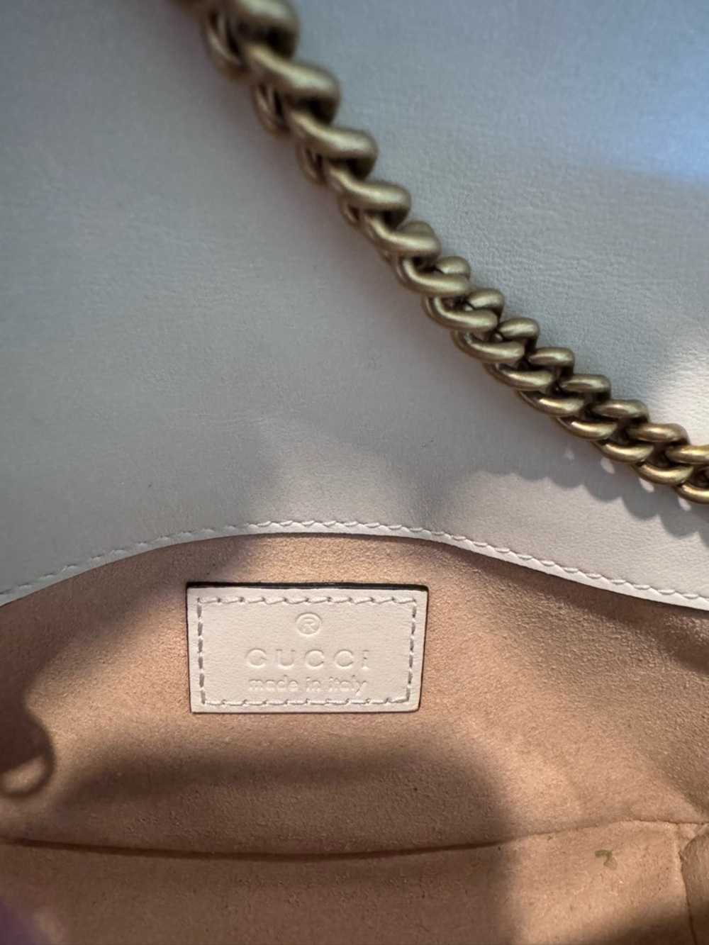 Gucci Cream GG Marmont Chevron super Mini Shoulder Bag with Gold Hardware - Picture 7 of 12